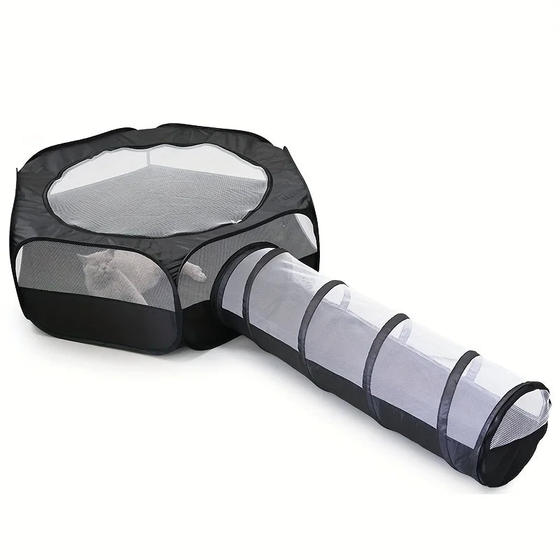 2-Piece Cat Tunnel & Play Mat Set - Foldable, Interactive Pet Toy ForCats And Dogs - Durable Polyester
