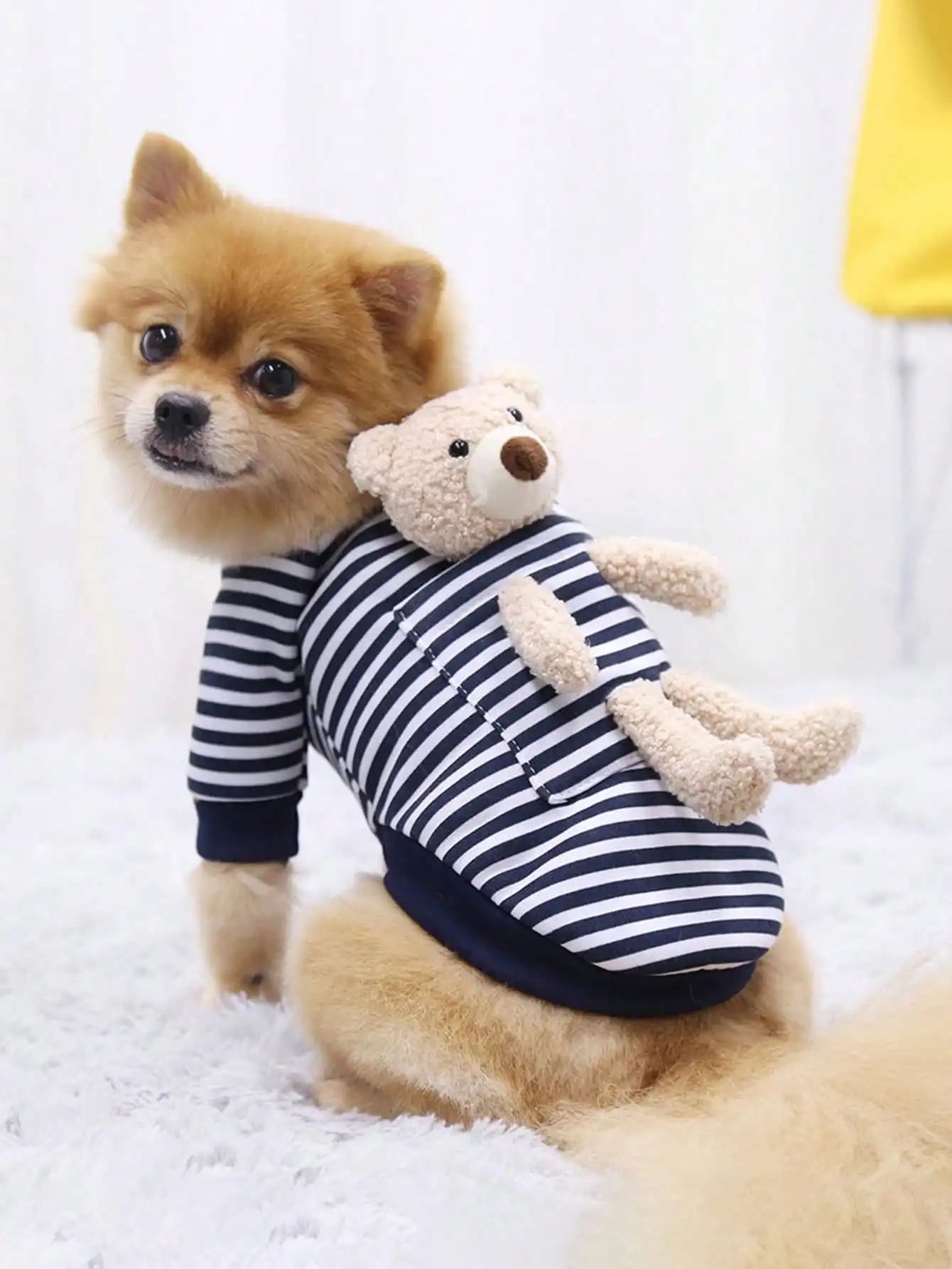 1pc Cute Pocket Bear Striped Dog Sweatshirt, Pet Clothes For Small And Medium-sized Cats And Dogs Velvet Sweater