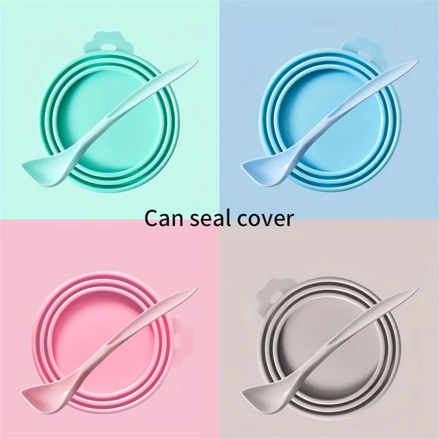 1pc Silicone Can Covers and Spoon Set for Fresh and Hygienic Pet Food Storage and Feeding